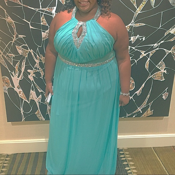 Dresses & Skirts - Halter neck, Key hole Prom Dress with Rhinestones